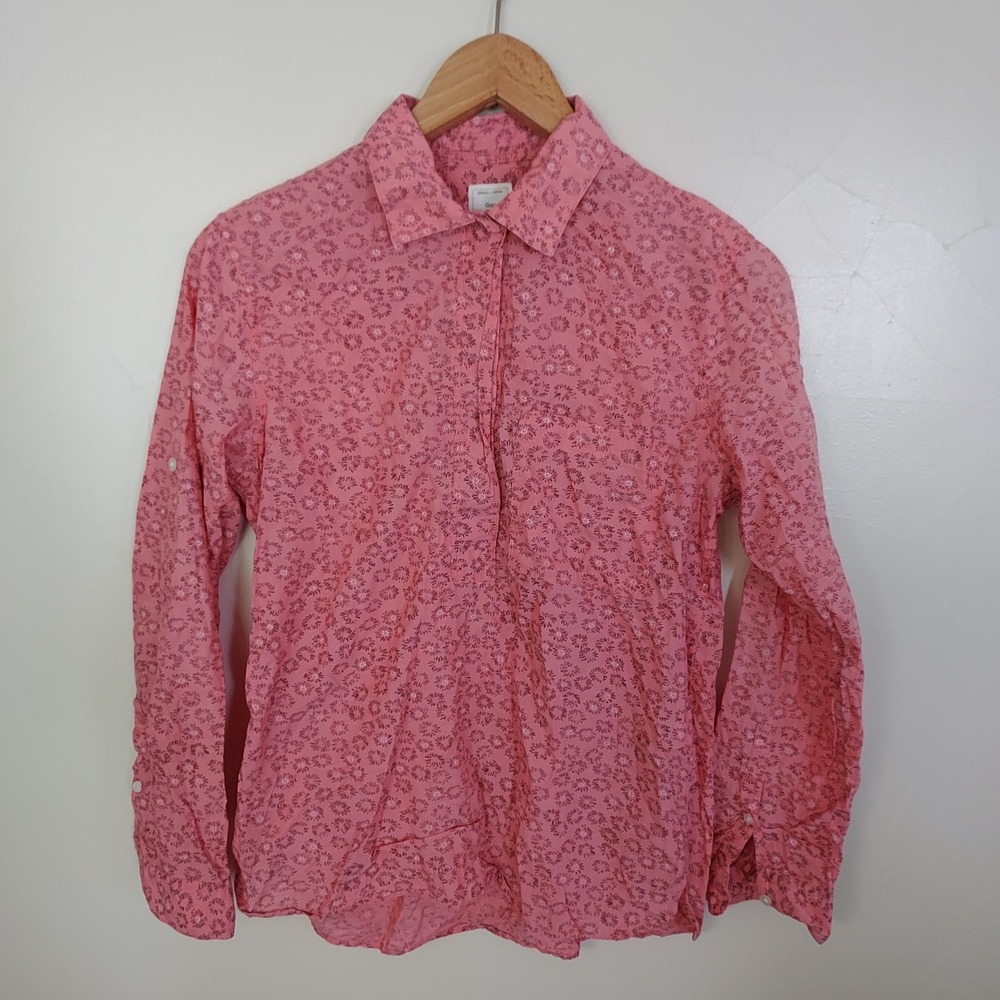 Gap Pink Floral Roll Sleeve Popover Shirt Small Cotton Cottagecore
